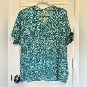 JODIFL Teal and White Leopard Print Blouse